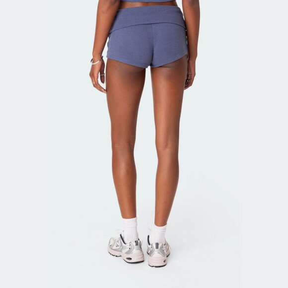NWT Edikted Lizzy Foldover Waffle Shorts Navy XS - Picture 4 of 8